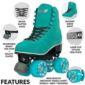 EVOKE SUEDE ROLLER SKATE TEAL - Skatescool Australia