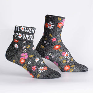 Sock it to Me Flower Power Turn Cuff Crew Socks