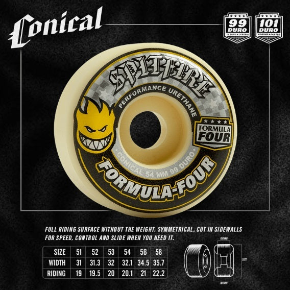 Spitfire Conical F4 99D 52/56mm Skateboard Wheels Skateboard Wheels