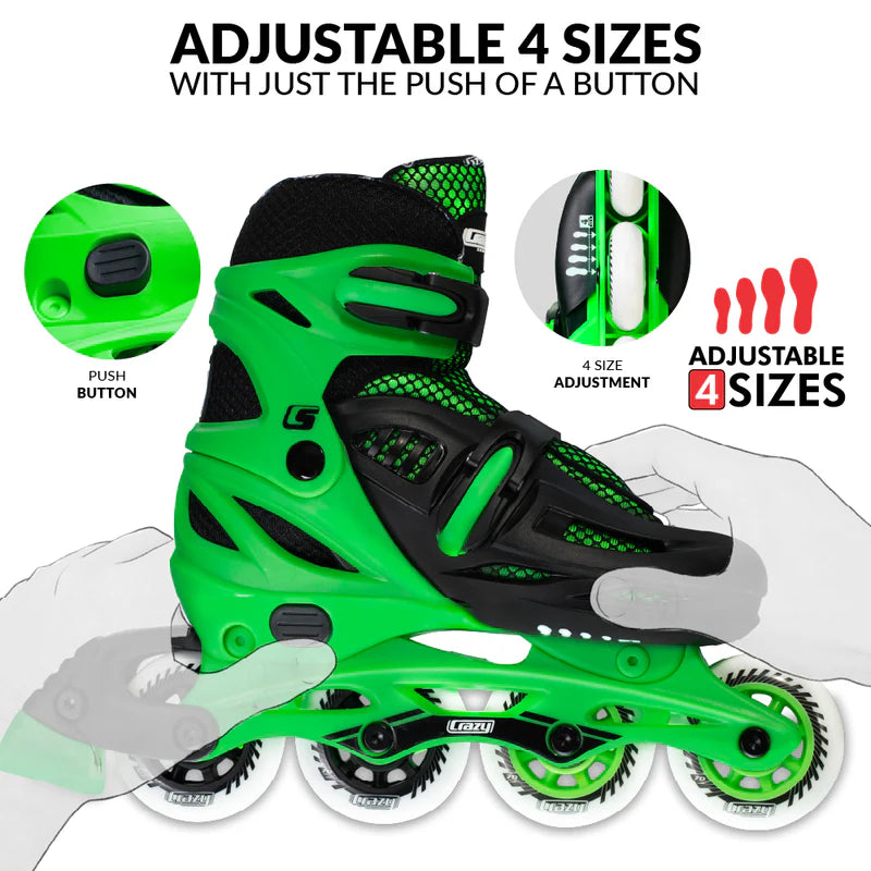 Crazy Inline Skate Blade Size Adjustable Green