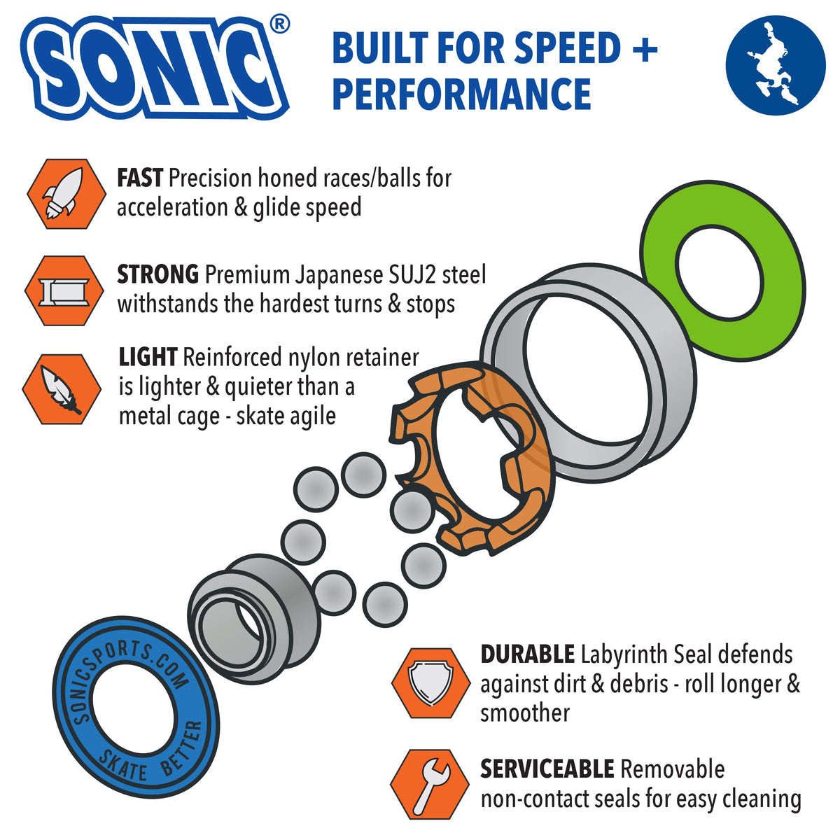 Sonic Speed Bearings 8mm 16pk