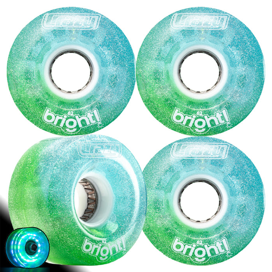 Crazy Bright 62mm LED Wheels 4pk
