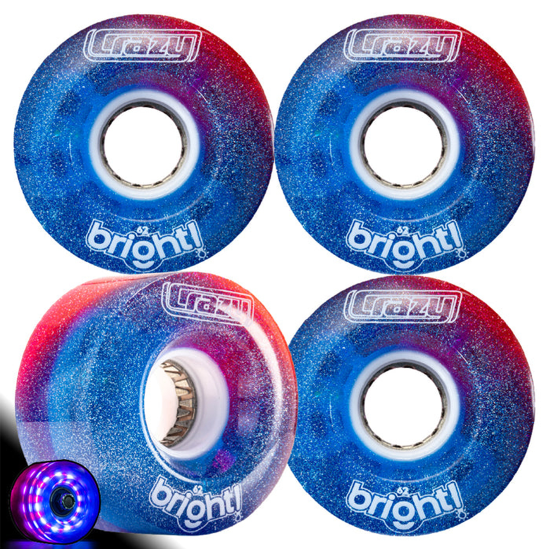 Crazy Bright 62mm LED Wheels 4pk