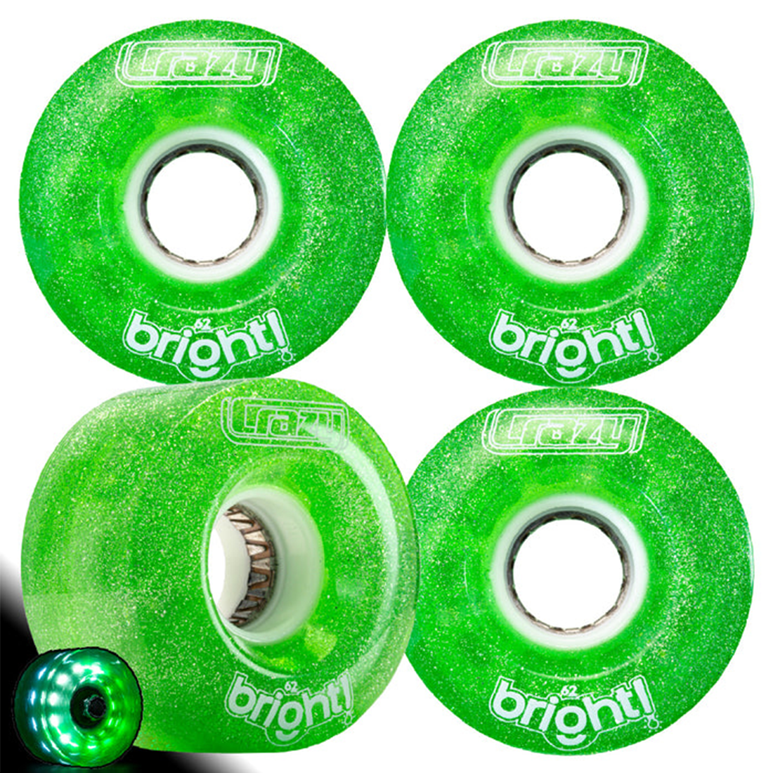Crazy Bright 62mm LED Wheels 4pk