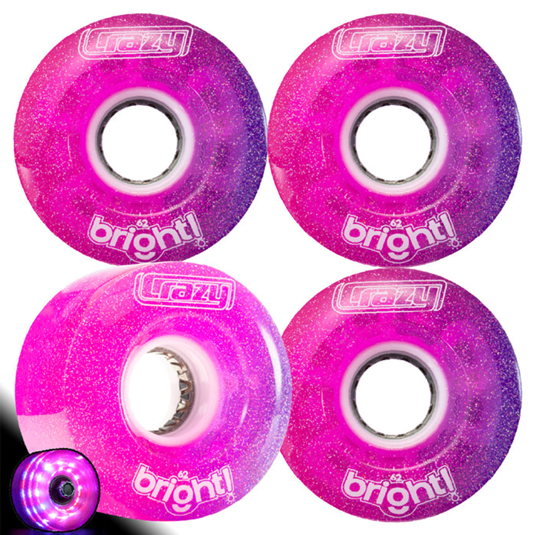 Crazy Bright 62mm LED Wheels 4pk