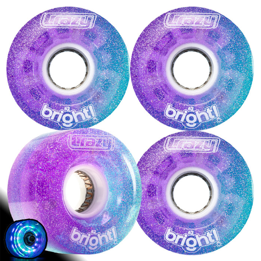 Crazy Bright 62mm LED Wheels 4pk