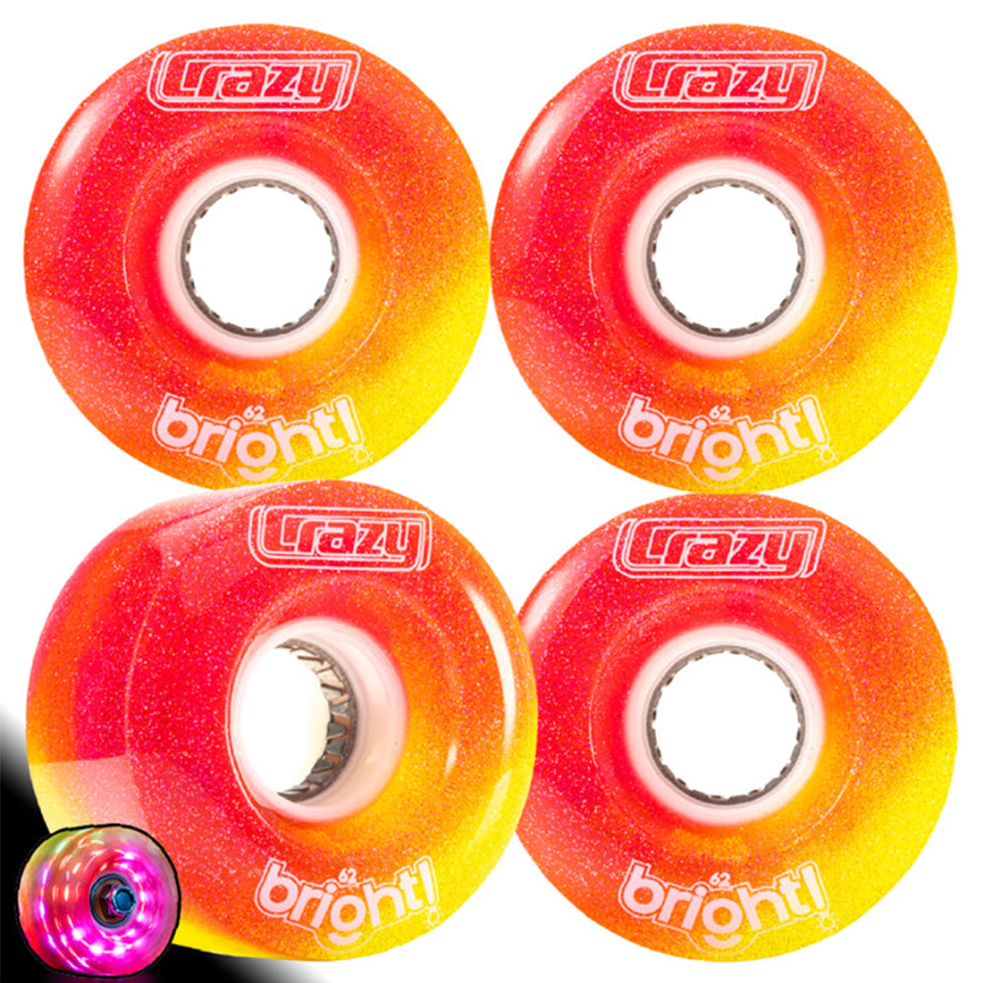 Crazy Bright 62mm LED Wheels 4pk