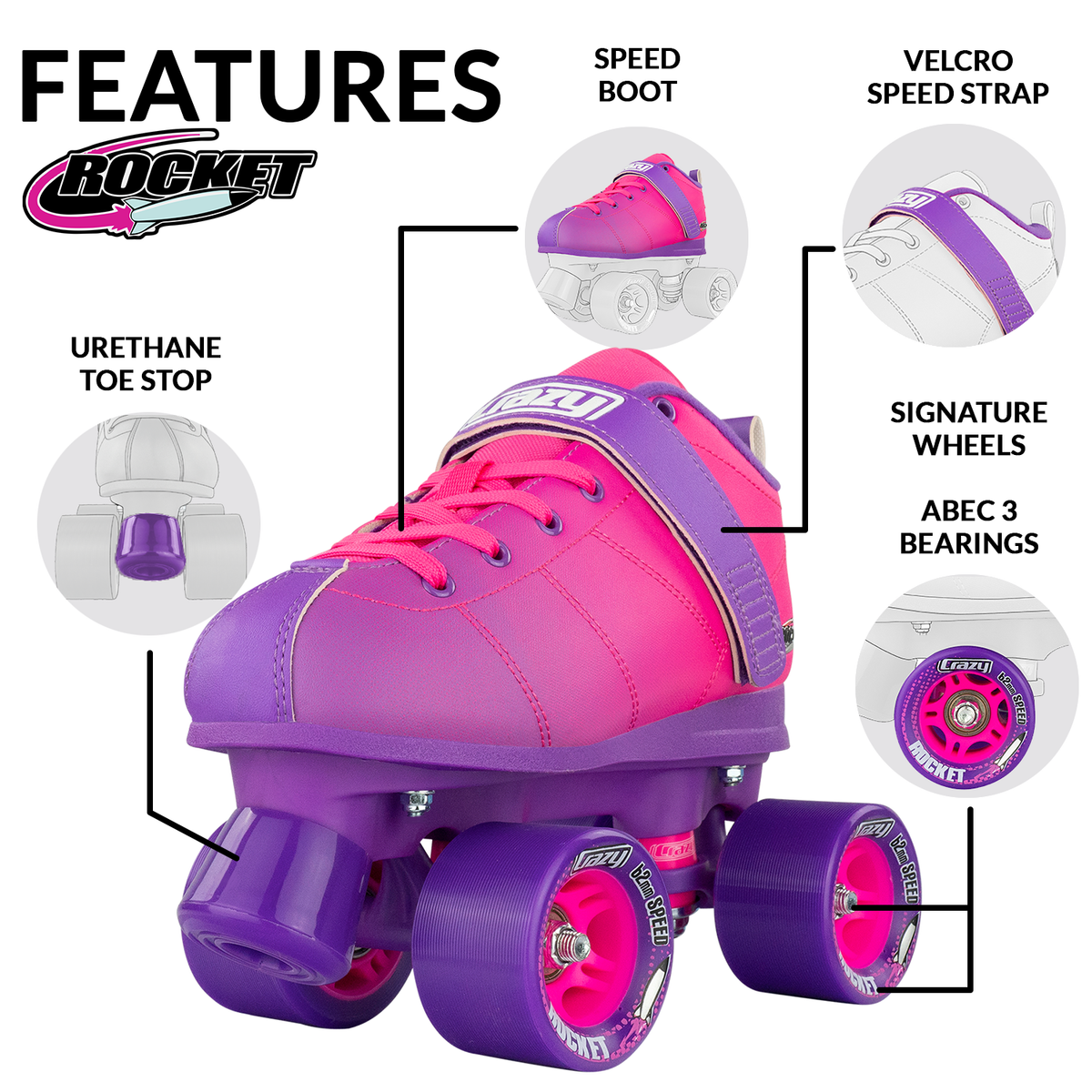 Crazy Rocket Roller Skates Pink/Purple