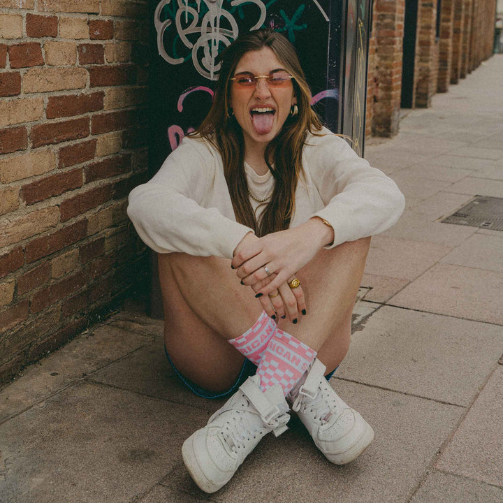 American Socks Pink Checkerboard - Mid High