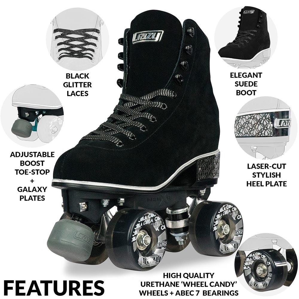 EVOKE SUEDE ROLLER SKATE BLACK - Skatescool Australia