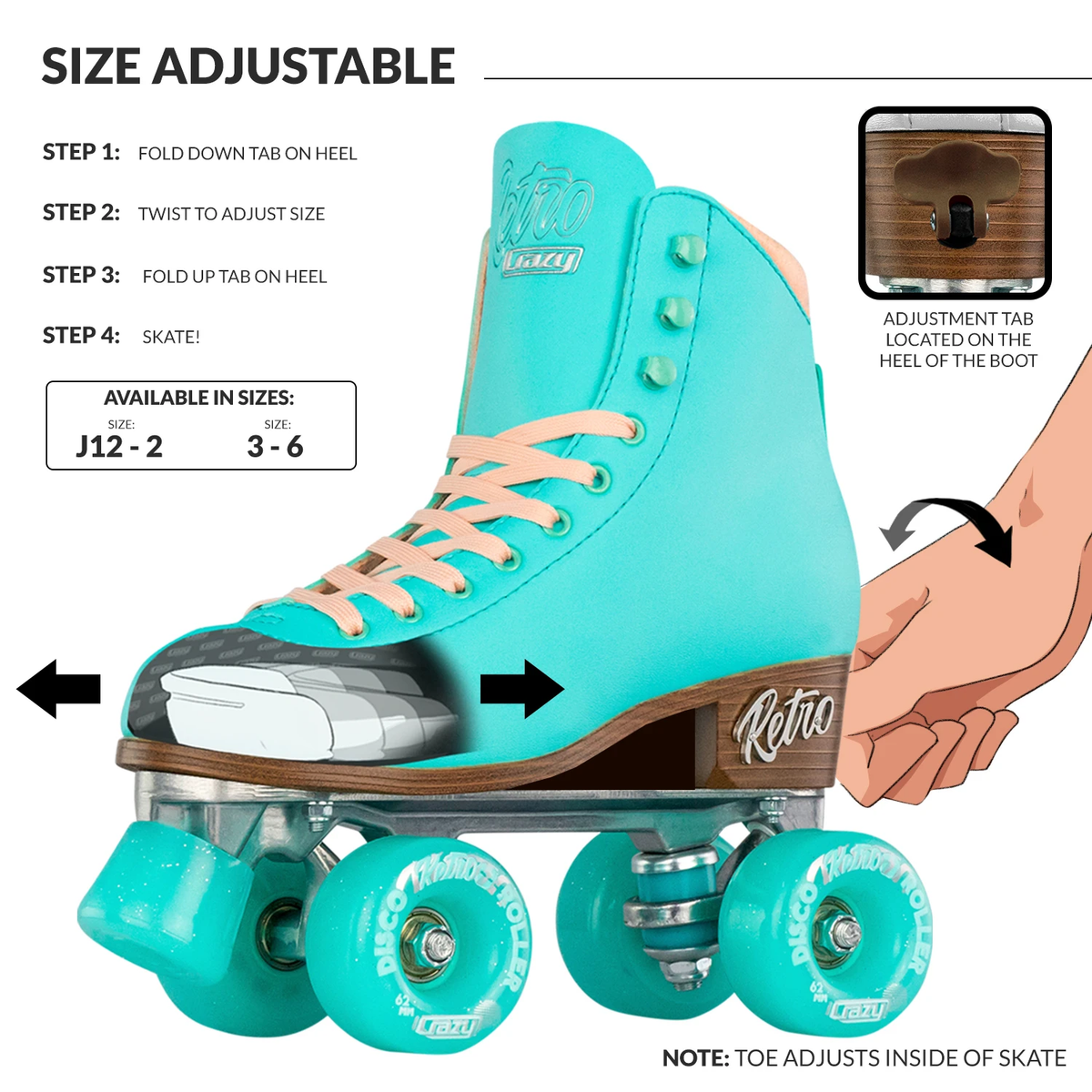 Crazy Retro Adjustable Roller Skates Teal